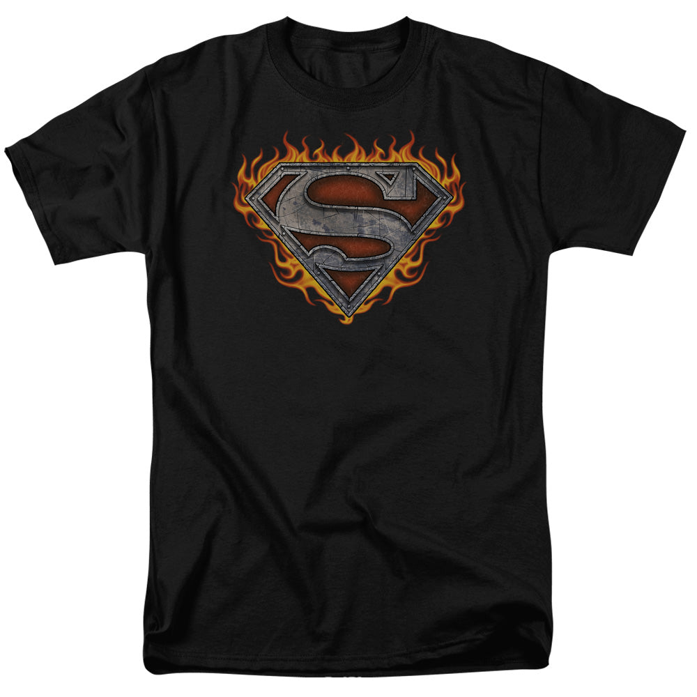 DC Comics - Superman - Iron Fire Shield - Adult Unisex T-Shirt - Black