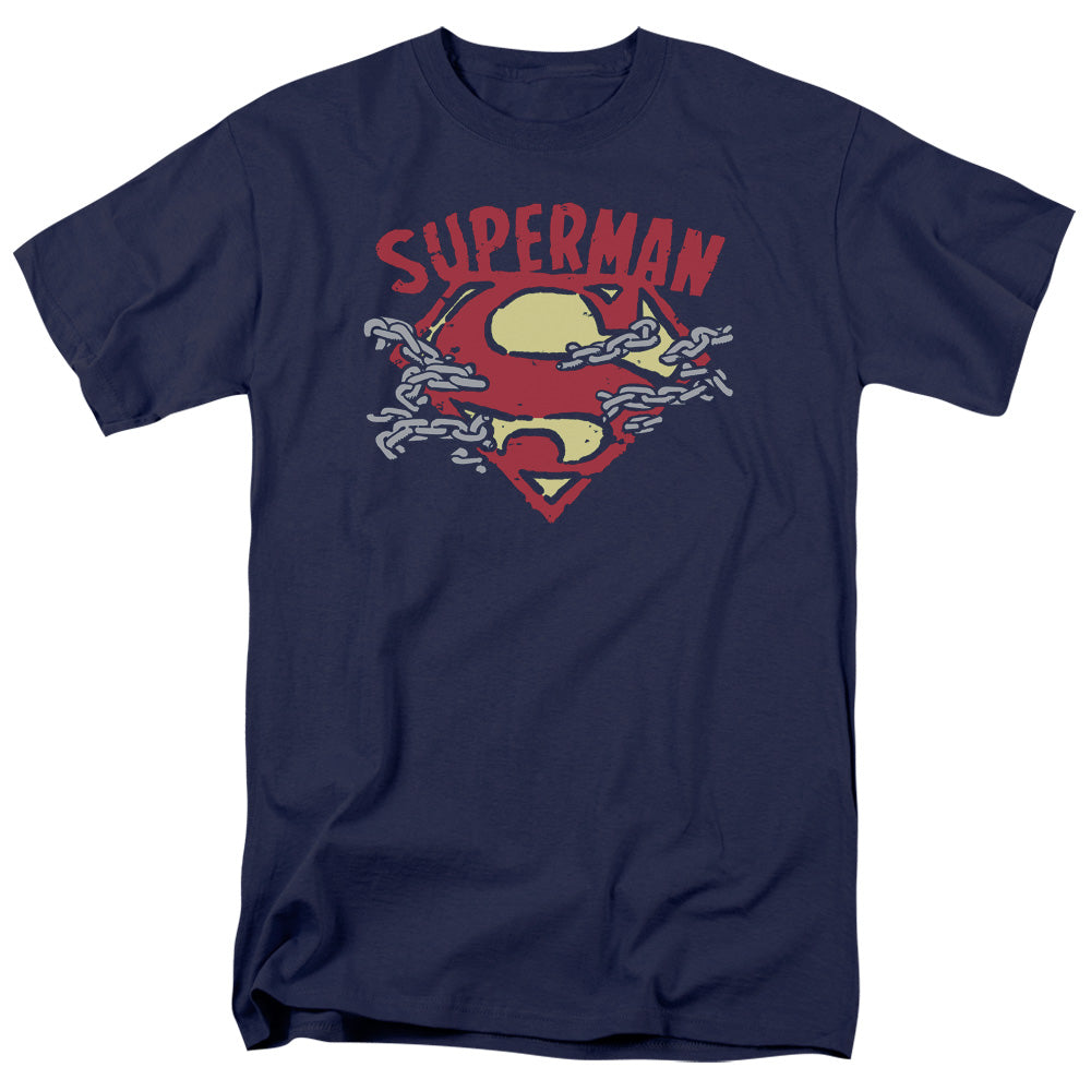 DC Comics - Superman - Chain Breaking - Adult Unisex Short Sleeve T-Shirt - Blue