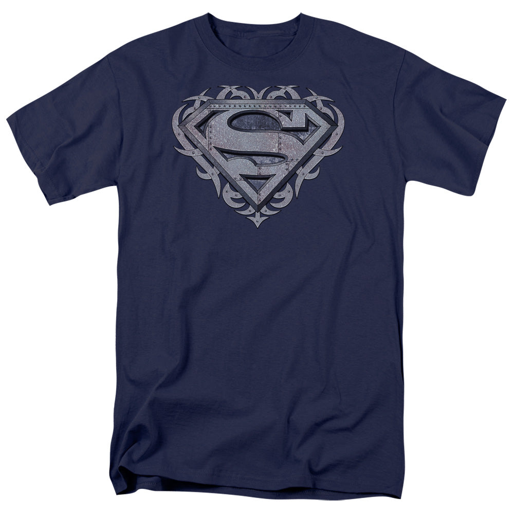 DC Comics - Superman - Tribal Steel Shield - Adult Unisex T-Shirt - Blue