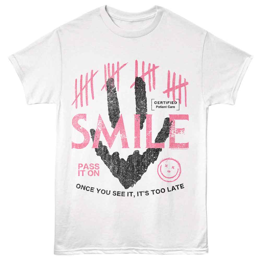 Smile - Pass It On - Officially Licensed - White Solid Front Print Adult Short Sleeve T-Shirt