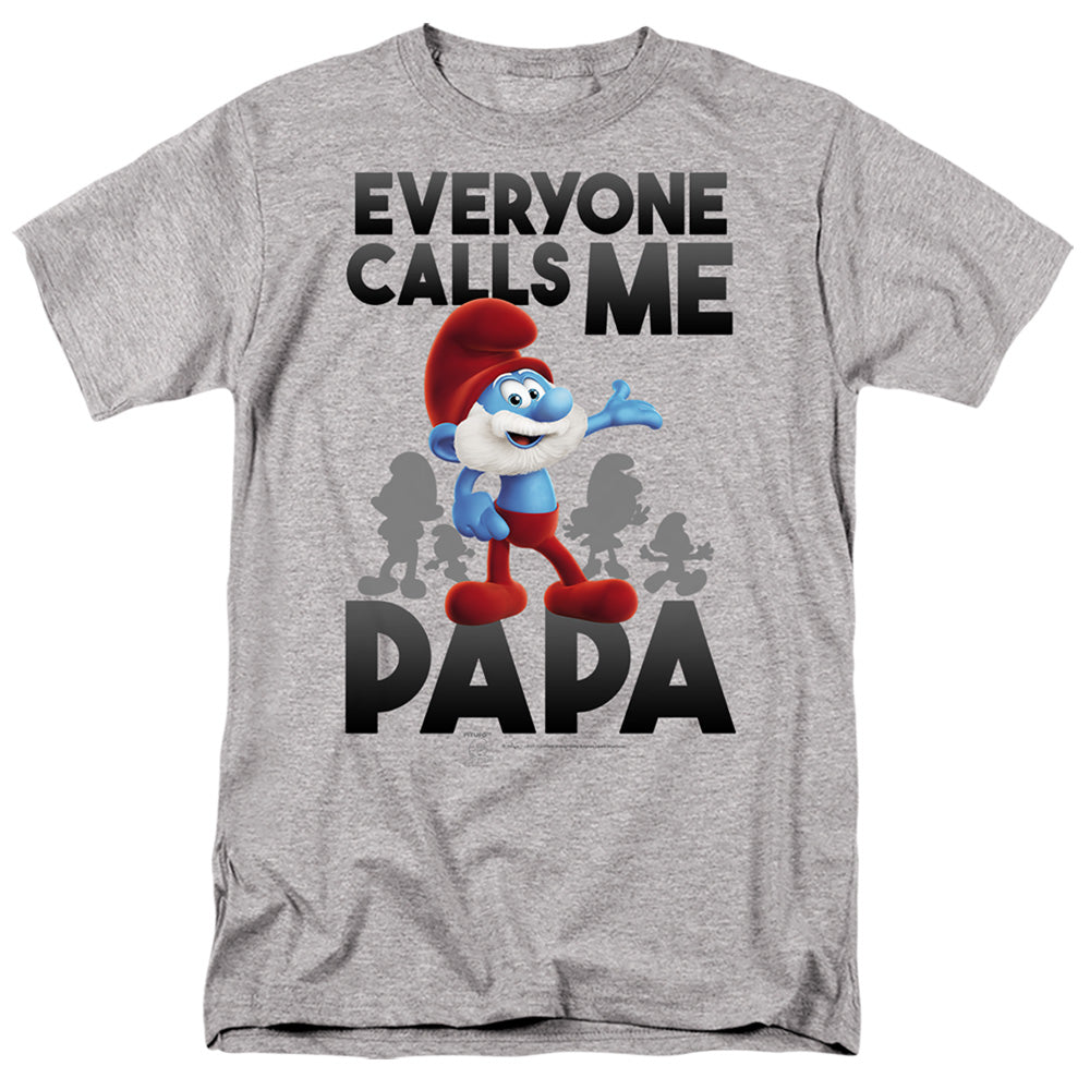 The Smurfs - Call Me Papa Smurf - Adult Unisex Short Sleeve T-Shirt - Gray