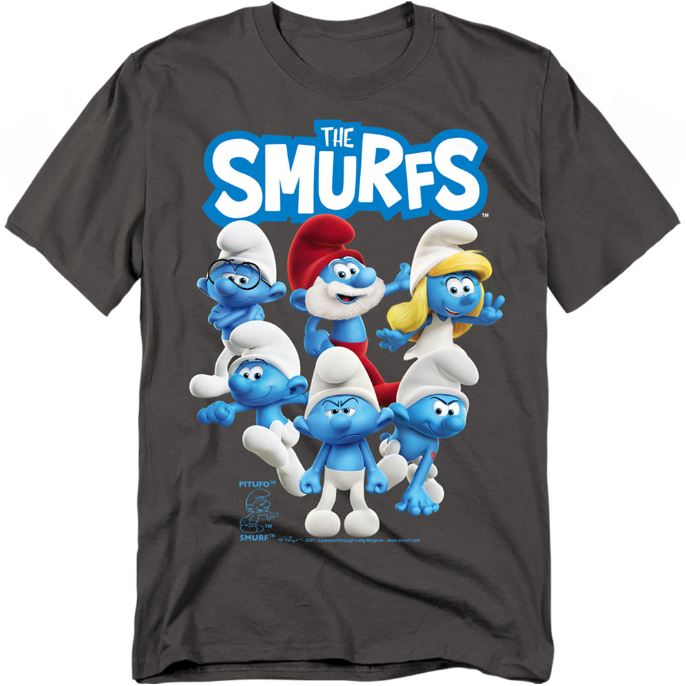 The Smurfs - Group Shot - Adult Unisex Short Sleeve T-Shirt - Gray