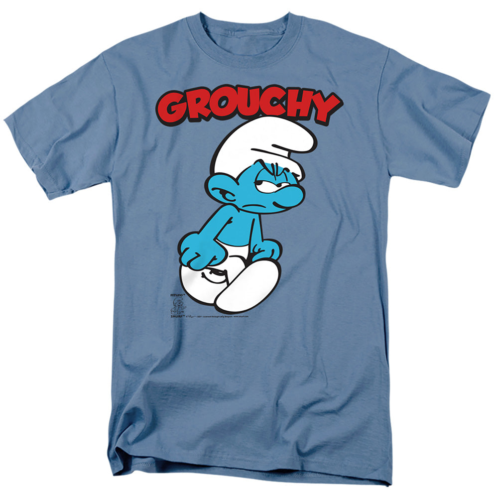 The Smurfs - Grouchy - Adult Unisex Short Sleeve T-Shirt - Blue