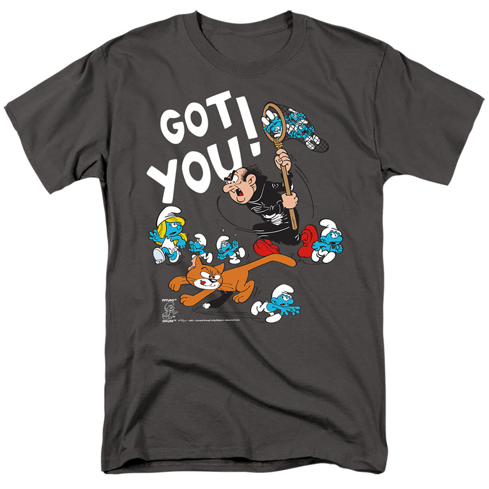 The Smurfs - Gargamel And Azrael - Adult Unisex Short Sleeve T-Shirt - Gray