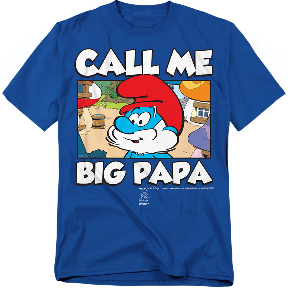 The Smurfs - Call Me Big Papa - Adult Unisex Short Sleeve T-Shirt - Blue