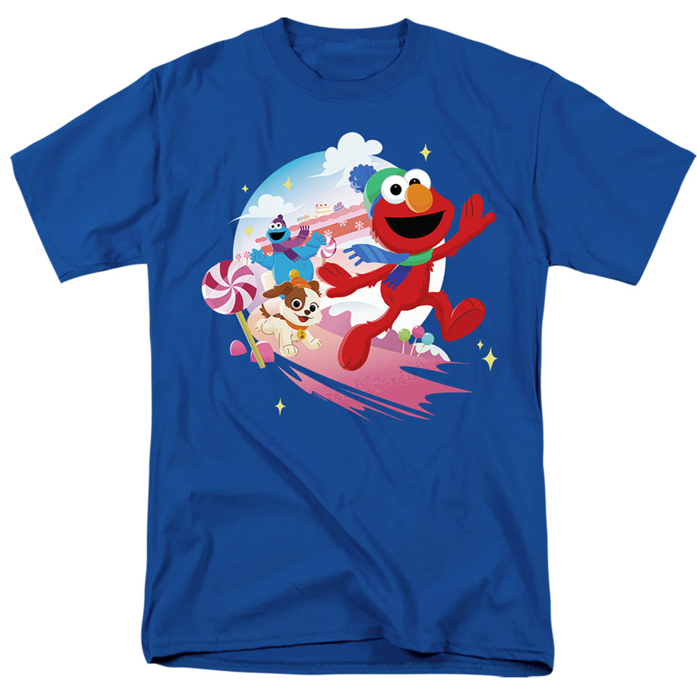 Sesame Street Christmas Holiday Cheer With Us Adult Unisex T-Shirt Blue