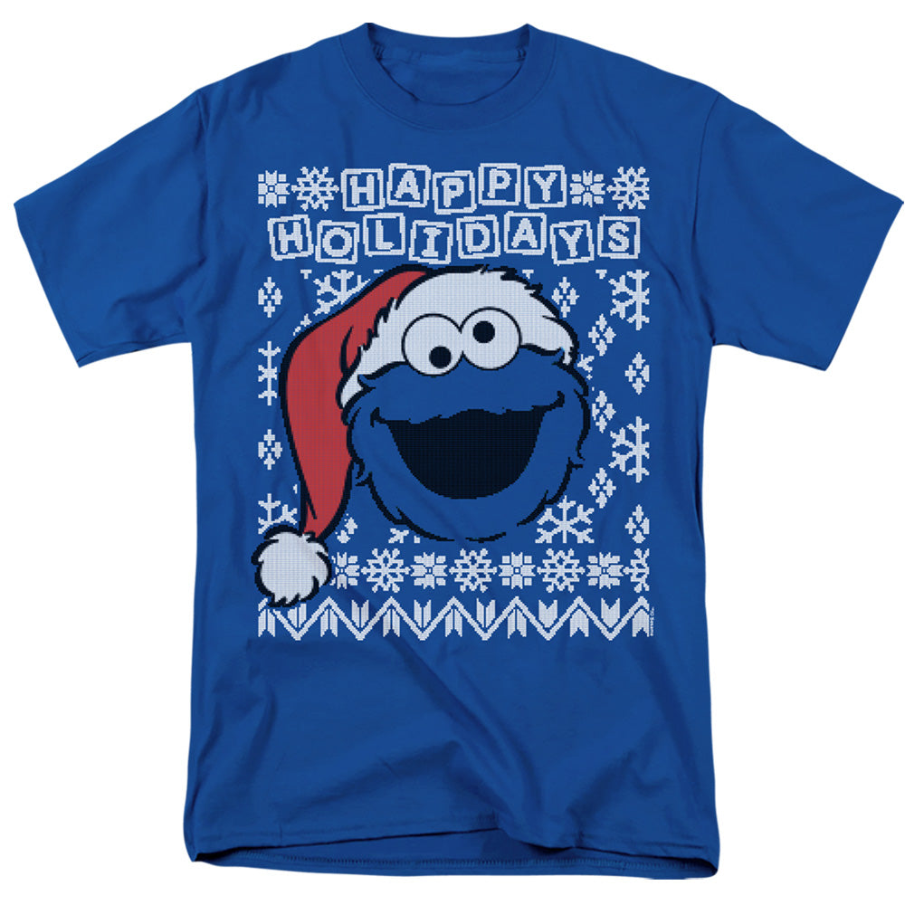 Sesame Street - Cookie Monster Ugly Christmas - Adult Unisex T-Shirt - Blue