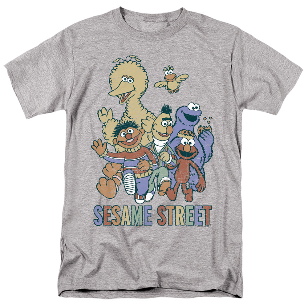 Sesame Street - Colorful Group - Adult Unisex Short Sleeve T-Shirt - Gray