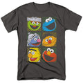 Sesame Street - Group Squares - Adult Unisex Short Sleeve T-Shirt - Gray