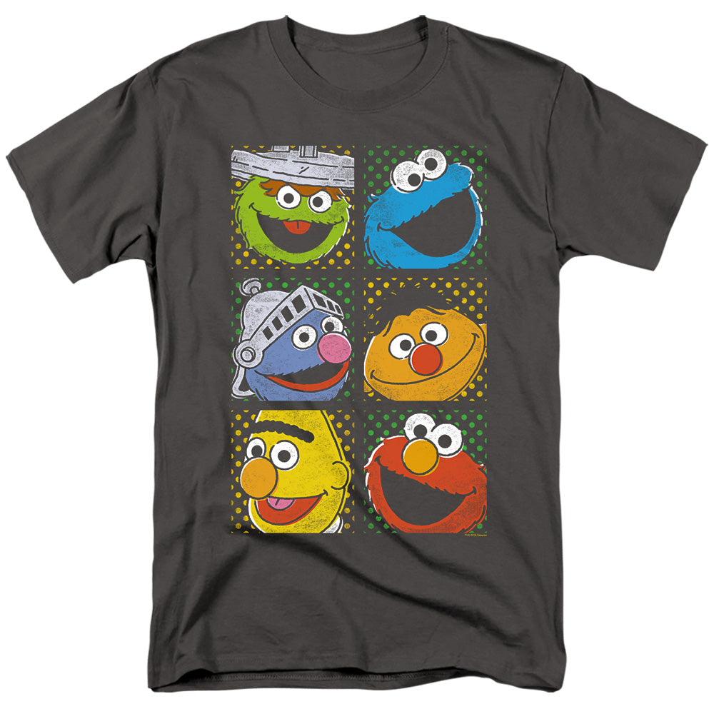 Sesame Street - Group Squares - Adult Unisex Short Sleeve T-Shirt - Gray