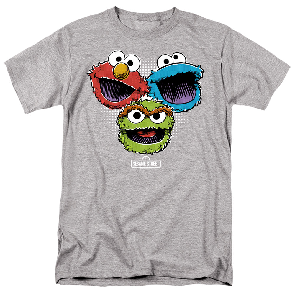 Sesame Street - Halftone Heads - Adult Unisex Short Sleeve T-Shirt - Gray