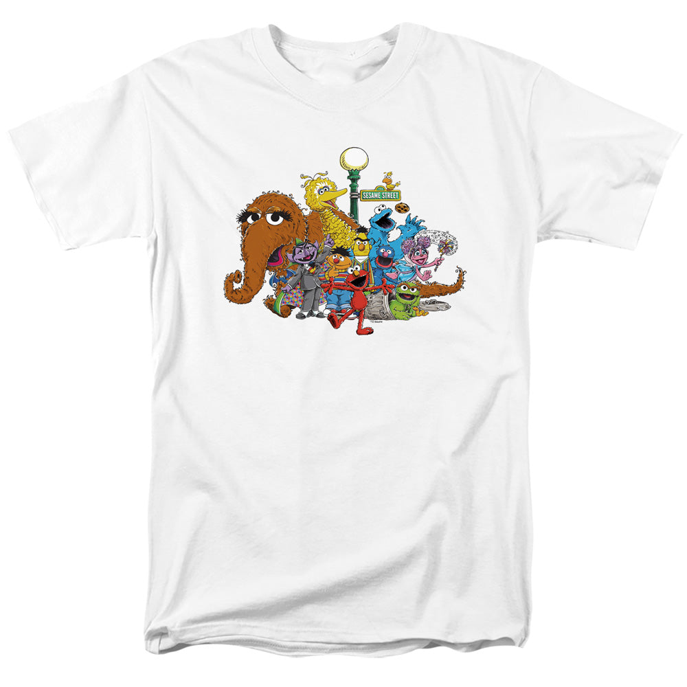 Sesame Street - Group Street Light - Adult Unisex Short Sleeve T-Shirt - White