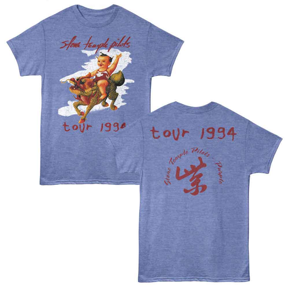 Stone Temple Pilots - Tour 1994 - 2-Sided Print Adult Short Sleeve Heather T-Shirt - Light Blue Heather