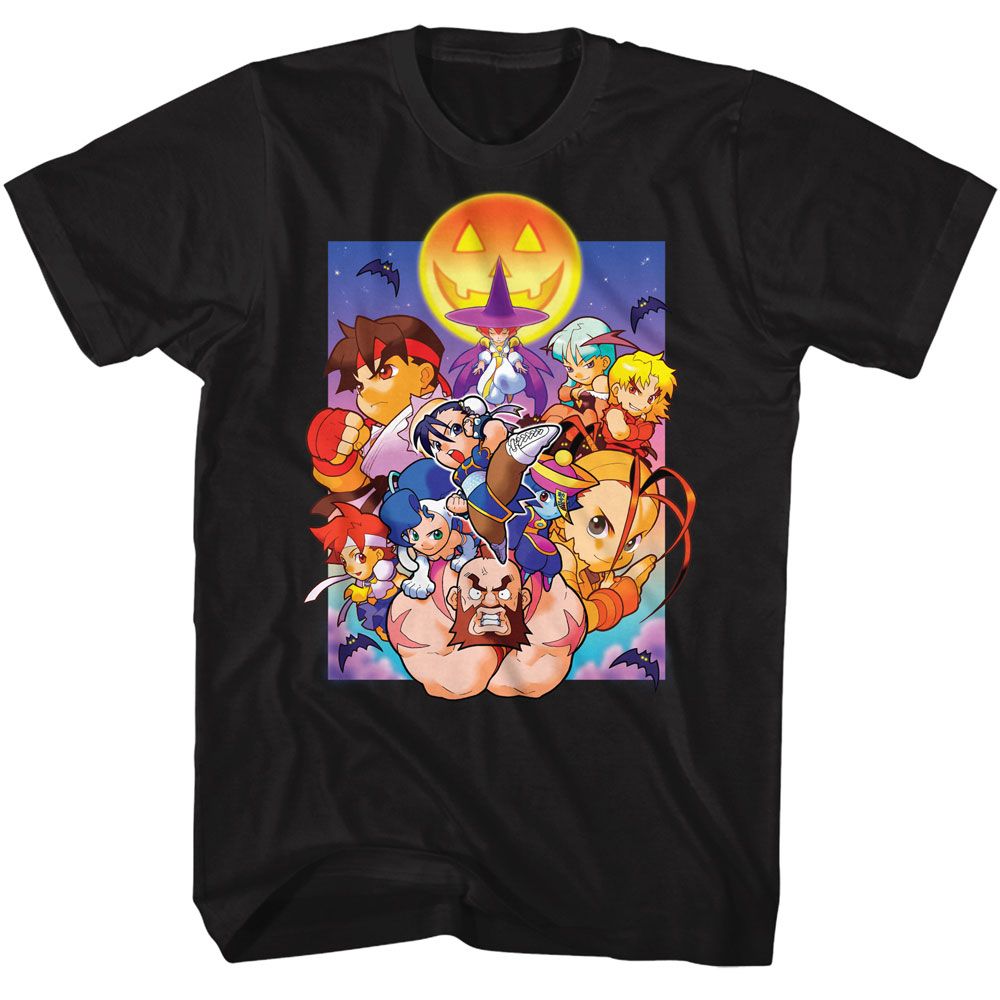 Street Fighter - Pocket Fighters Spooky - American Classics - Solid Black Adult Short Sleeve T-Shirt
