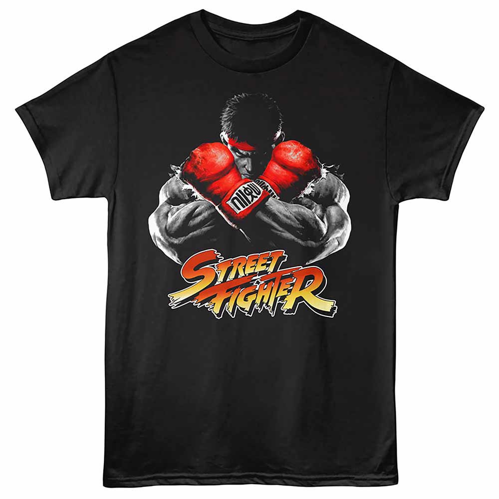 Street Fighter - Ryu Logo - Front Print Adult Short Sleeve Solid T-Shirt - Black