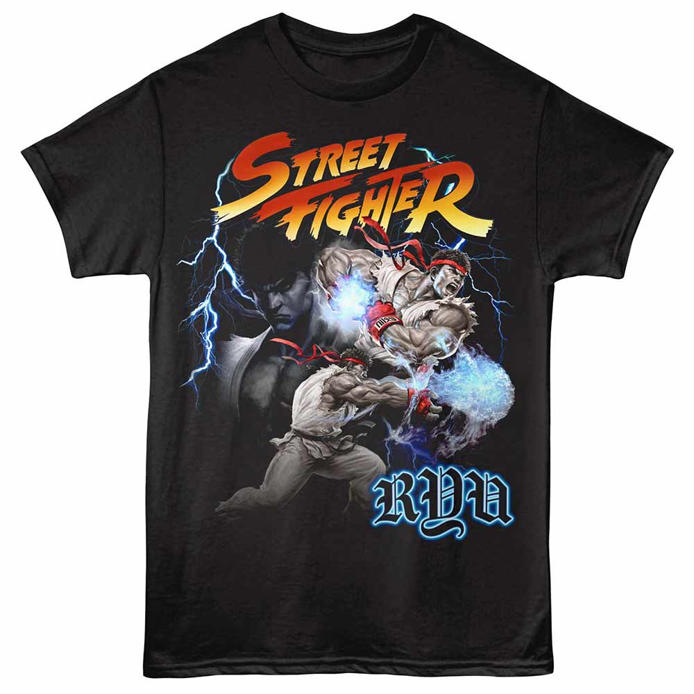 Street Fighter - Ryu Montage - Adult Unisex Short Sleeve T-Shirt - Black