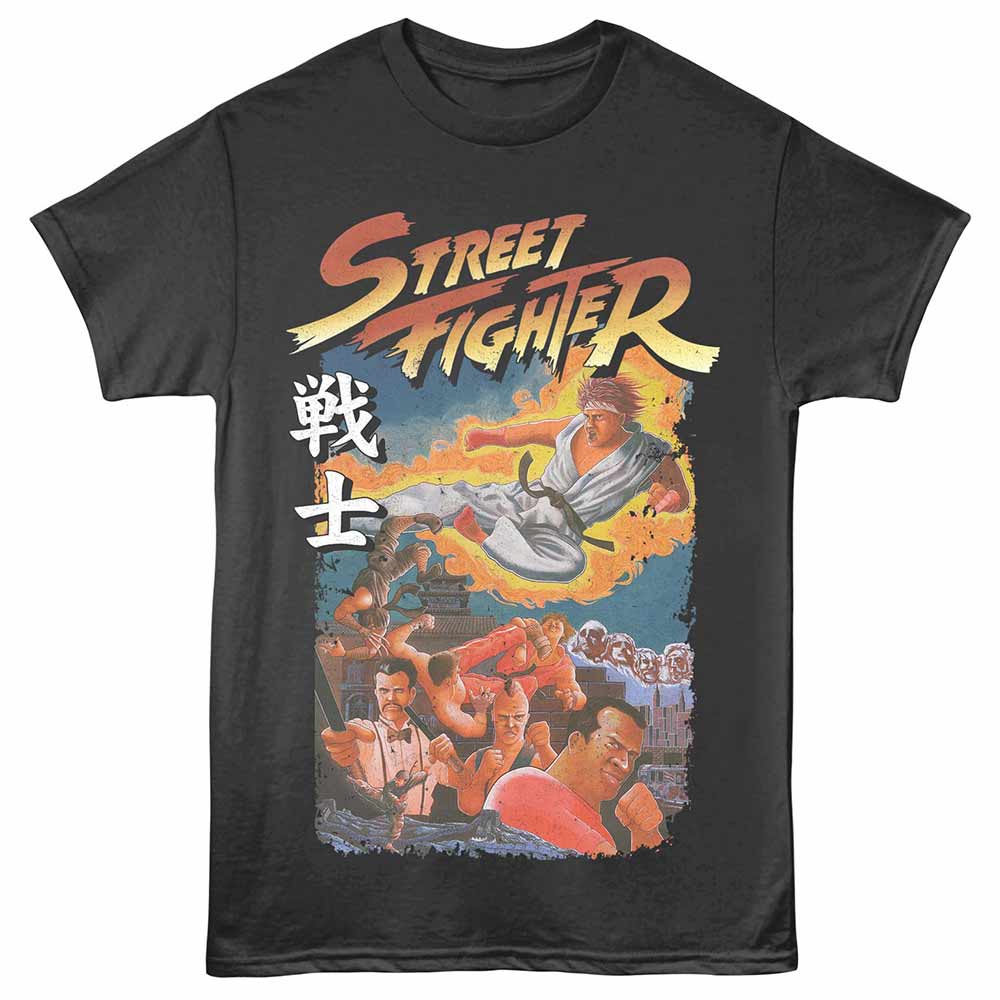Street Fighter - Vintage Collage - Adult Unisex Short Sleeve T-Shirt - Smoke