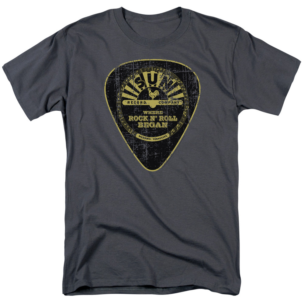 Sun Records - Guitar Pick - Adult Unisex Short Sleeve T-Shirt - Gray