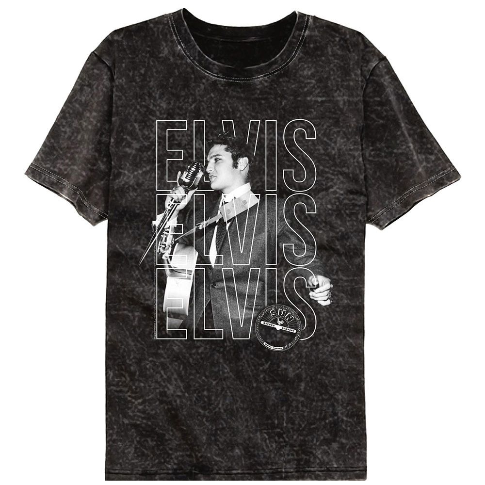 Sun Records Elvis Repeat Officially Licensed Adult Short Sleeve Mineral Wash T-Shirt