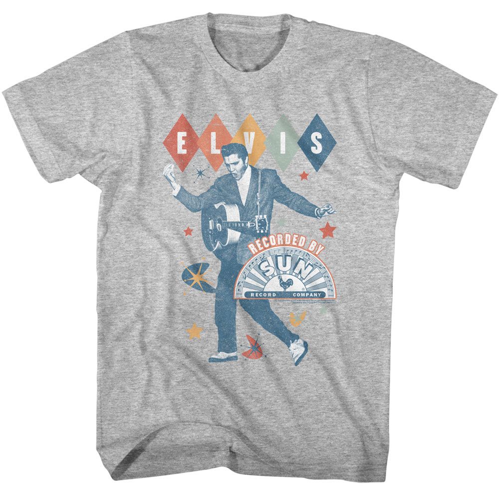 Elvis Presley - Sun Records Retro Shapes - American Classics - Solid Gray Adult Short Sleeve T-Shirt