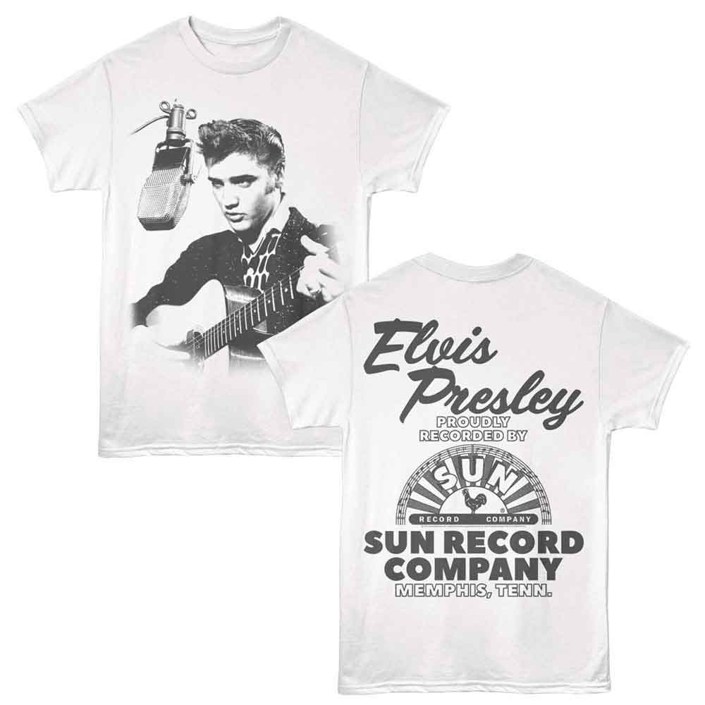 Elvis Presley - Sun Records Proudly Recorded - 2-Sided Print Adult Short Sleeve Solid T-Shirt - White