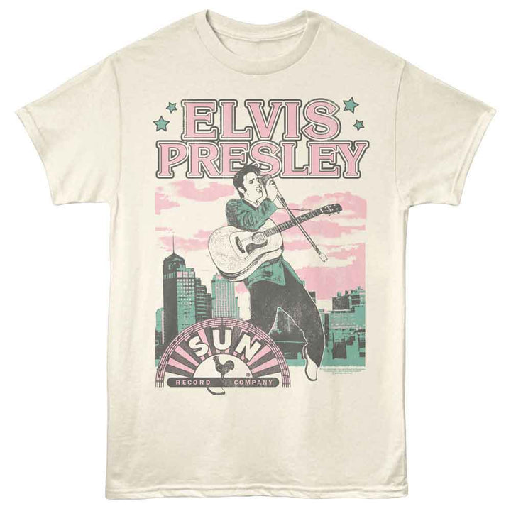 Elvis Presley - Sun Records Pastel City - Front Print Adult Short Sleeve Solid T-Shirt - Natural
