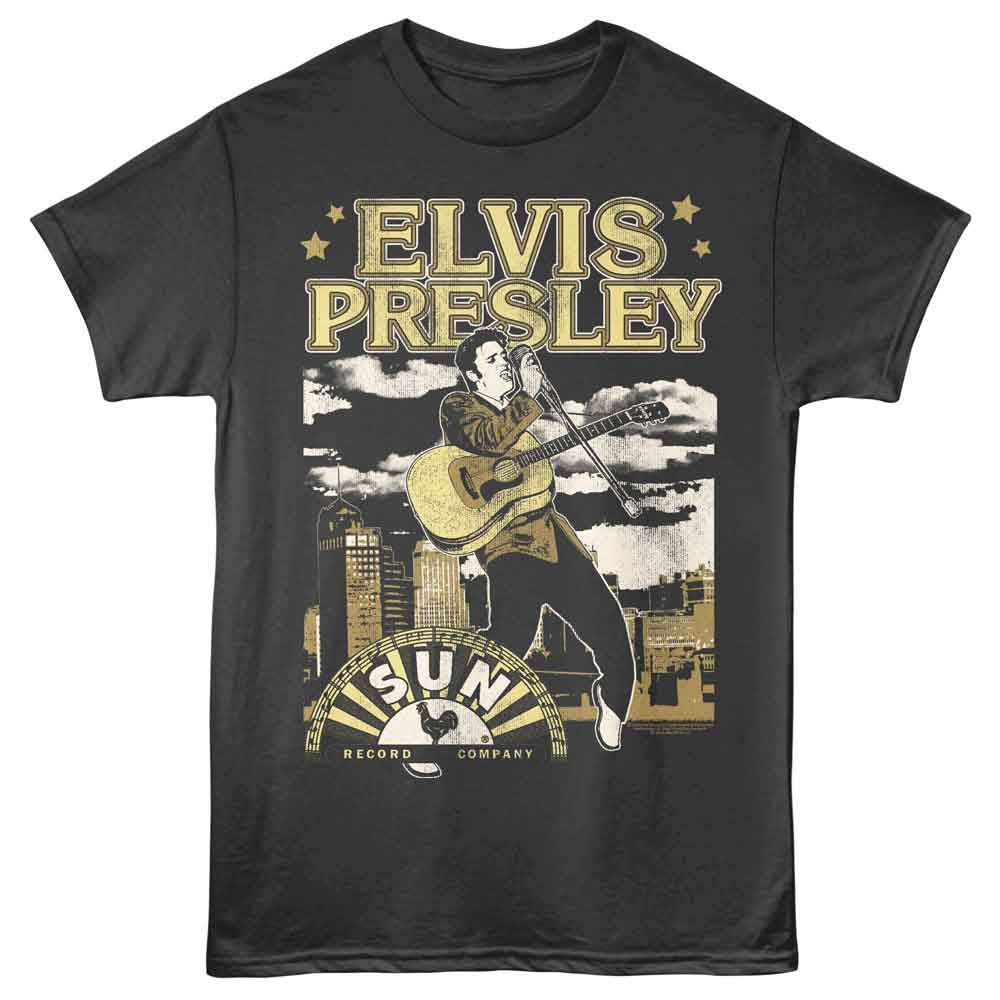 Elvis Presley - Sun Records Golden City - Front Print Adult Short Sleeve Solid T-Shirt - Smoke