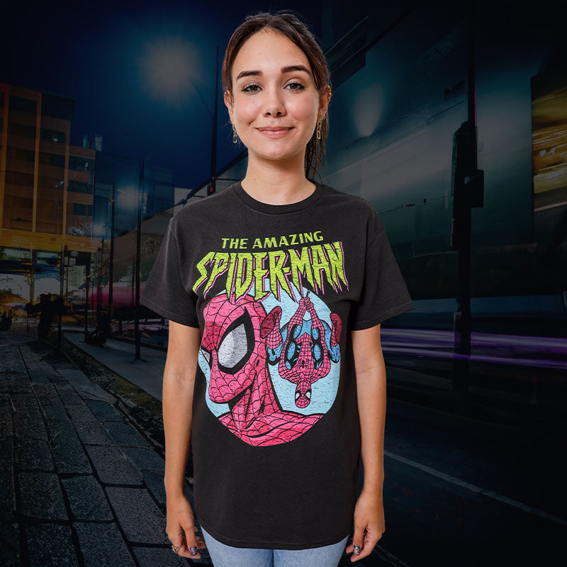 Spider-Man Upside Down With Logo 90's Marvel Comics Adult T-Shirt