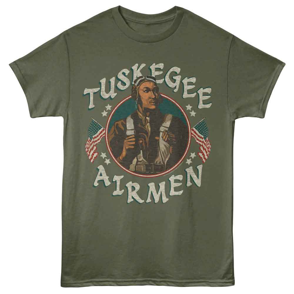 Tuskegee Airmen - Diez Portrait - Front Print Adult Short Sleeve Solid T-Shirt - Military Green