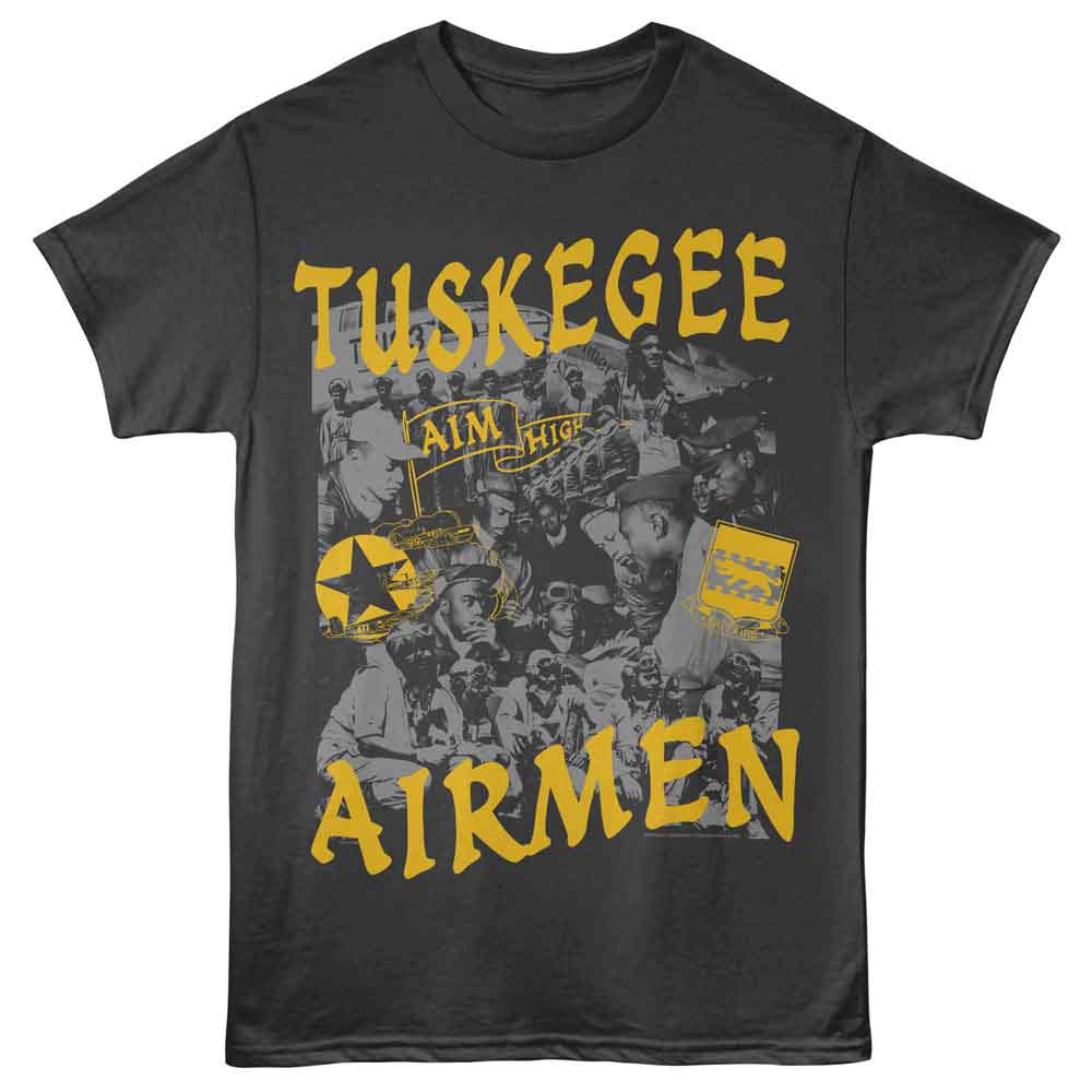 Tuskegee Airmen - Aim High Collage - Front Print Adult Short Sleeve Solid T-Shirt - Smoke