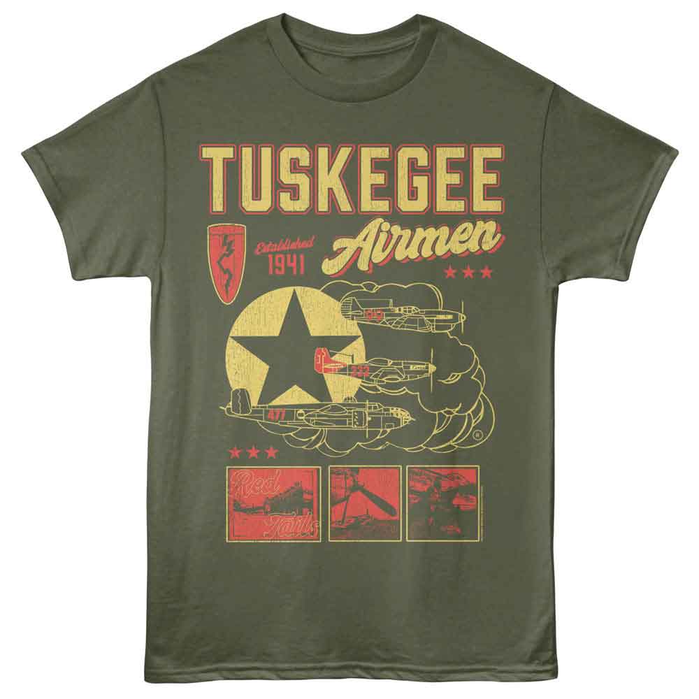 Tuskegee Airmen - Graphic Collage - Licensed Adult Unisex Short Sleeve T-Shirt - Military Green