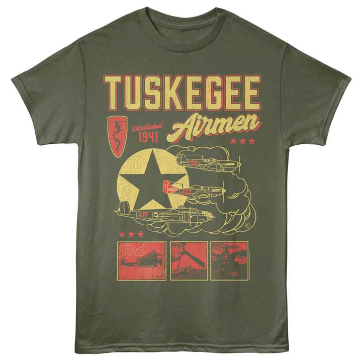 Tuskegee Airmen - Graphic Collage - Licensed Adult Unisex Short Sleeve T-Shirt - Military Green