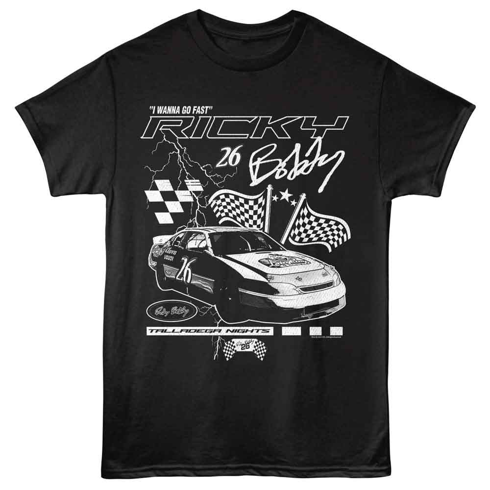 Talladega Nights - Lightning And Flags - American Classics - Black Adult Short Sleeve T-Shirt