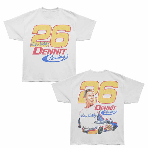 Talladega Nights - Dennit Racing 26 - Bronx Oversized Short Sleeve T-Shirt - Front & Back Print - White