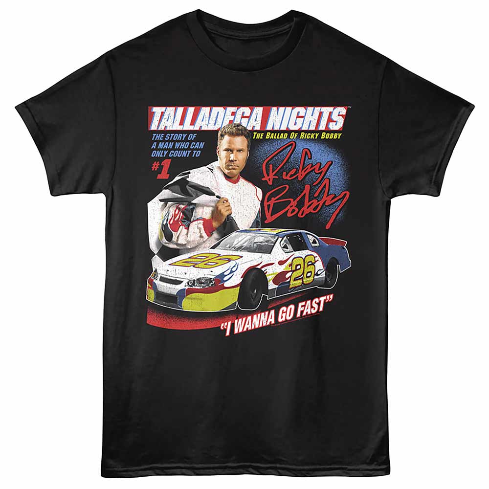 Talladega Nights - Wanna Go Fast - Adult Unisex Short Sleeve T-Shirt - Black