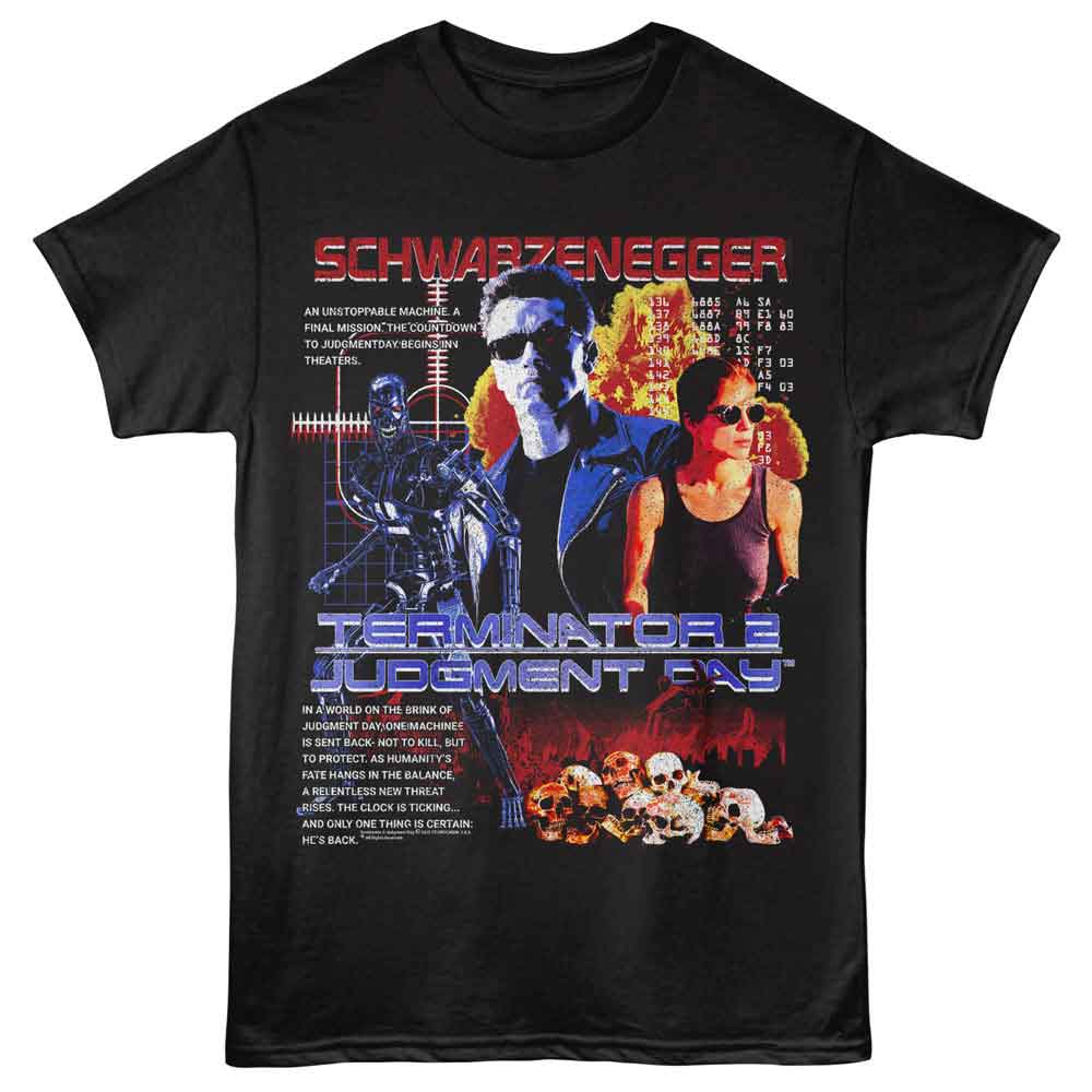 Terminator 2 - Judgment Day Explosive Collage - Black - Front Print Solid Adult Unisex Short Sleeve T-Shirt
