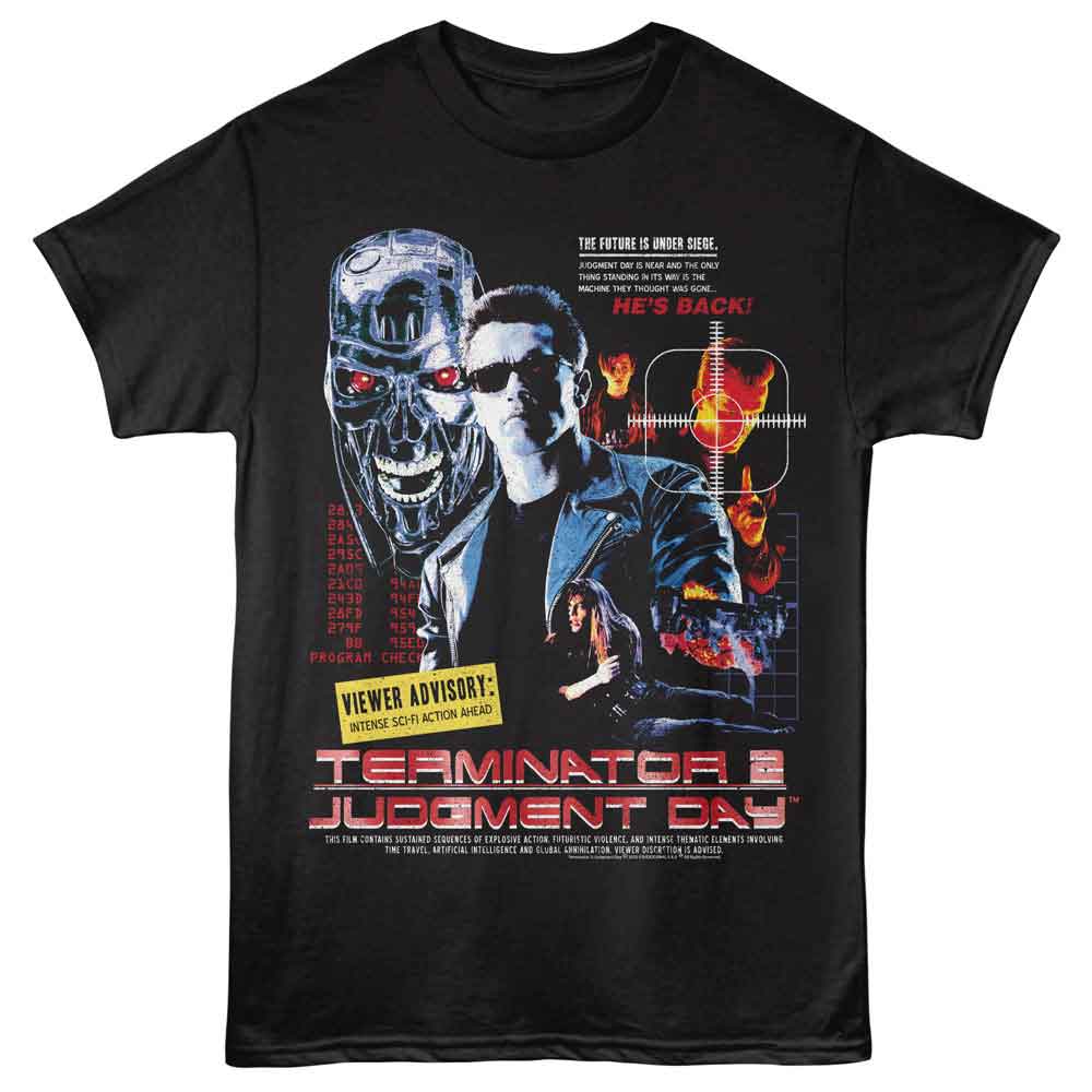 Terminator 2 - T2 Viewer Advisory Collage - Adult Short Sleeve T-Shirt - Black