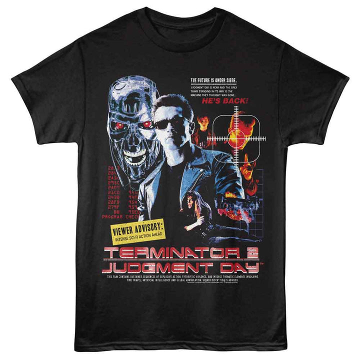 Terminator 2 - T2 Viewer Advisory Collage - Adult Short Sleeve T-Shirt - Black