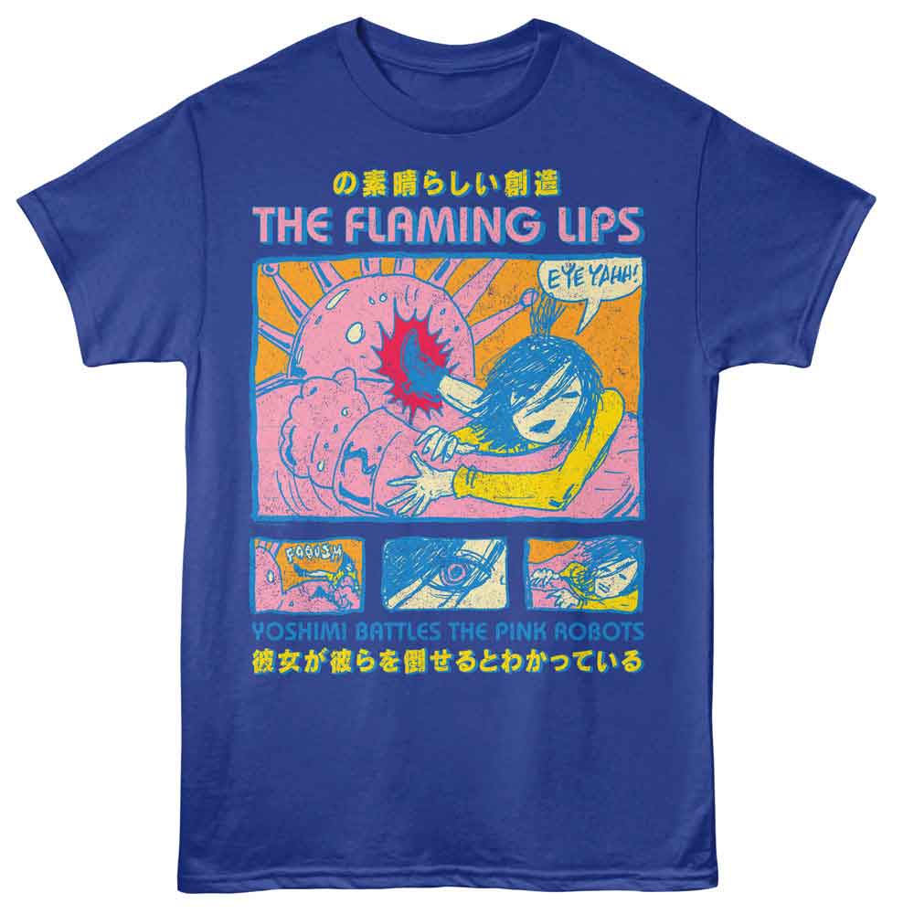 Flaming Lips - Yoshimi Comic - Front Print Adult Short Sleeve Solid T-Shirt - Royal