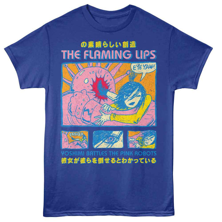 Flaming Lips - Yoshimi Comic - Front Print Adult Short Sleeve Solid T-Shirt - Royal