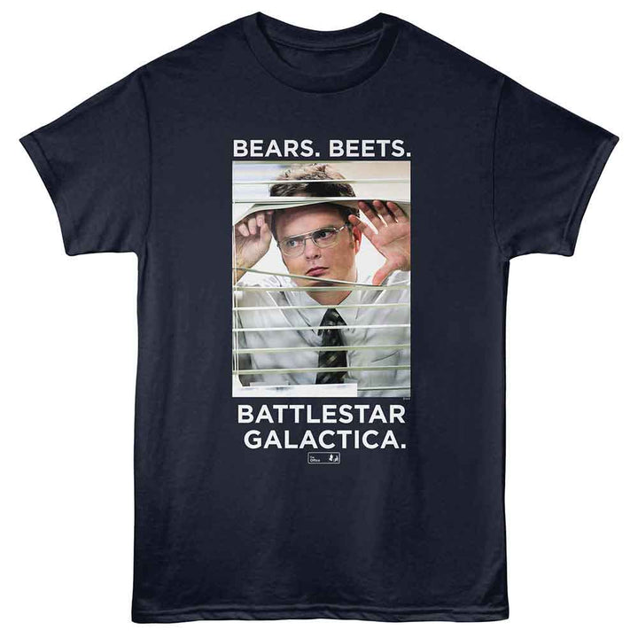 The Office - Dwight Bears Beets - Front Print Adult Short Sleeve T-Shirt - Navy