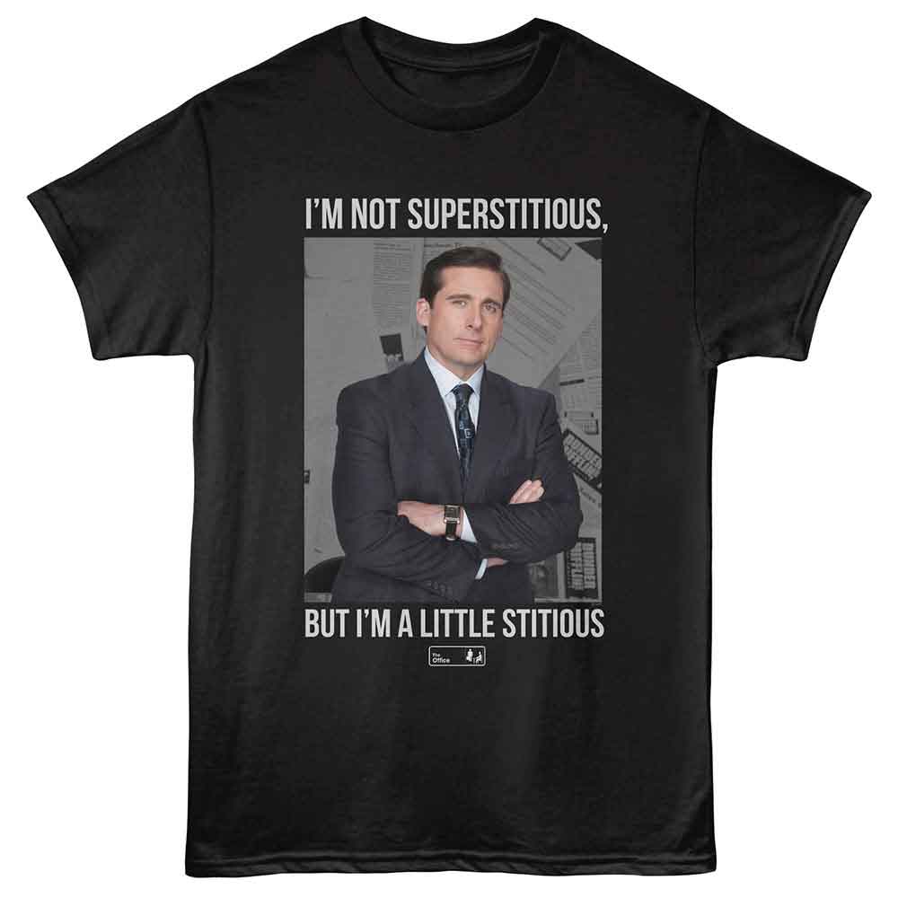 The Office - A Little Stitious - Front Print Adult Short Sleeve T-Shirt - Black