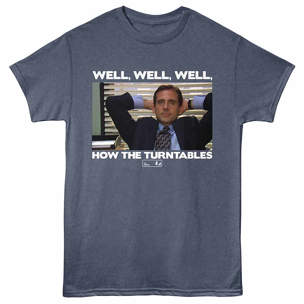The Office - Turntables - Front Print Adult Short Sleeve Heather T-Shirt - Navy Heather