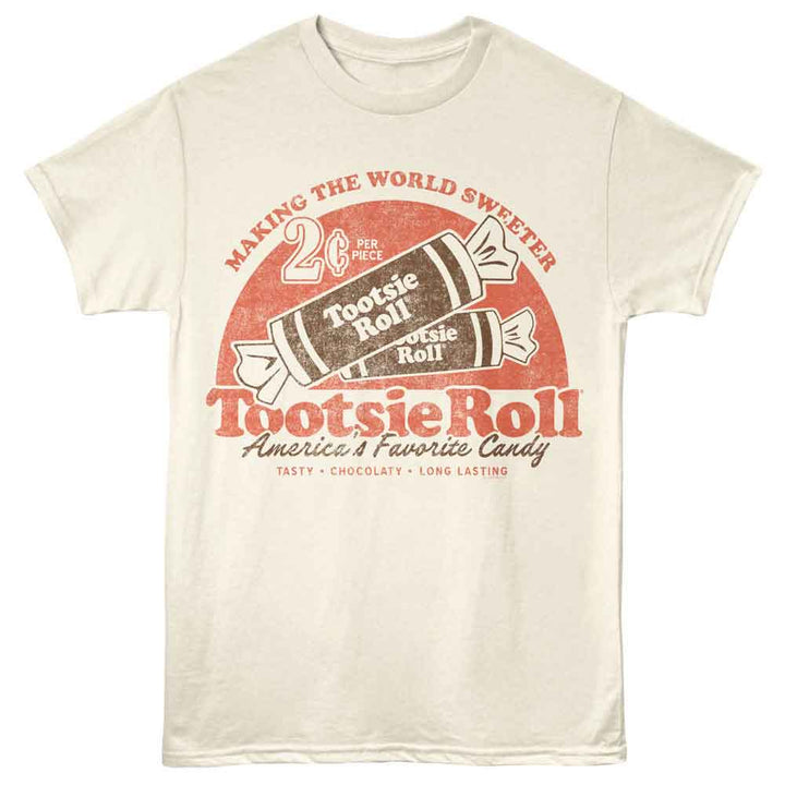 Tootsie Roll - World Sweeter - Licensed Adult Unisex Short Sleeve T-Shirt - Natural