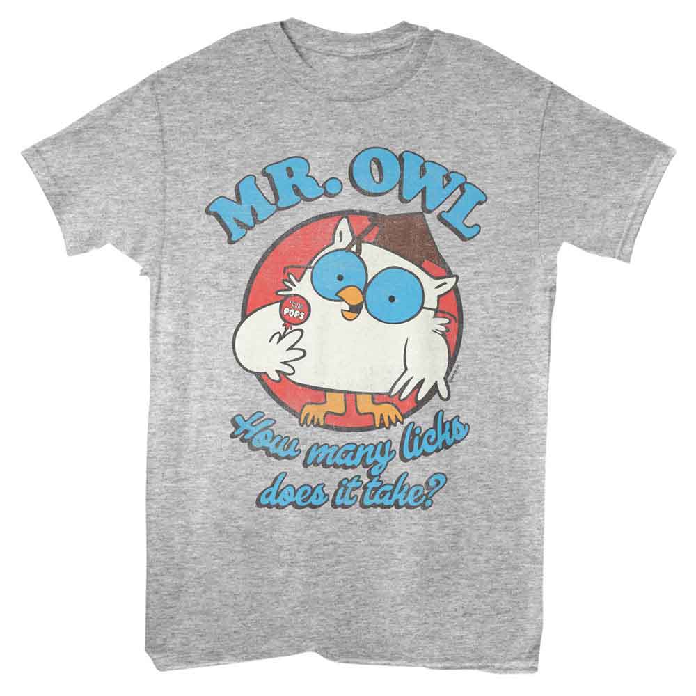 Tootsie Roll - How Many Licks - Front Print Adult Short Sleeve Solid T-Shirt - Gray Heather