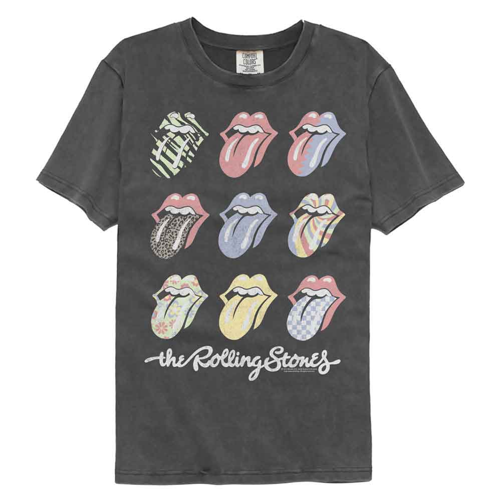 Rolling Stones - Multi Color Tongues - American Classics - Front Print Pepper Solid Adult Short Sleeve Comfort Color T-Shirt