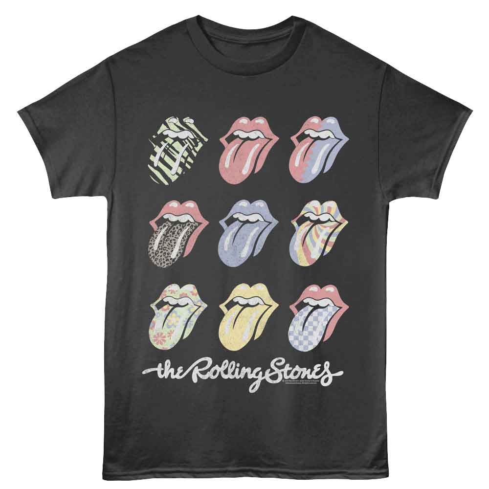 Rolling Stones - Multi Color Tongues - American Classics - Front Print Smoke Solid Adult Short Sleeve T-Shirt