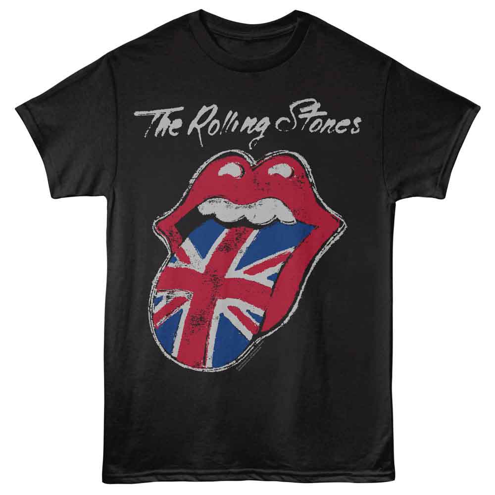 Rolling Stones - Painted Uk Tongue - American Classics - Front Print Black Solid Adult Short Sleeve T-Shirt