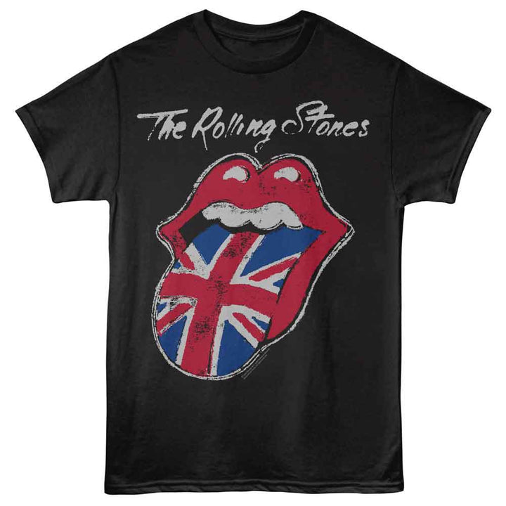 Rolling Stones - Painted Uk Tongue - American Classics - Front Print Black Solid Adult Short Sleeve T-Shirt