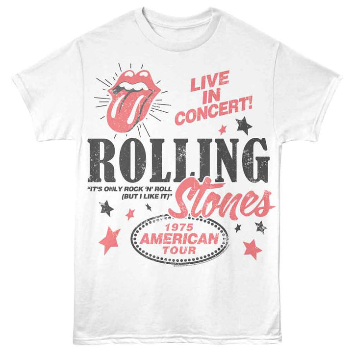 Rolling Stones - 1975 American Tour - American Classics - White Front Print Adult Short Sleeve T-Shirt